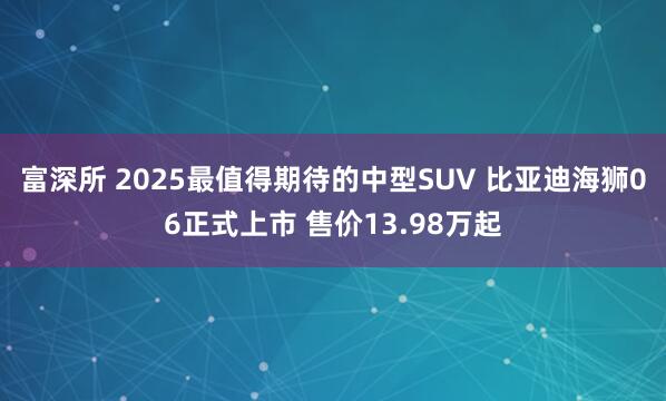 富深所 2025最值得期待的中型SUV 比亚迪海狮06正式上市 售价13.98万起
